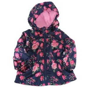 GEORGE Spring Jacket Flowers Floral Navy Blue Pink Fleece Lined Hooded 6-12M